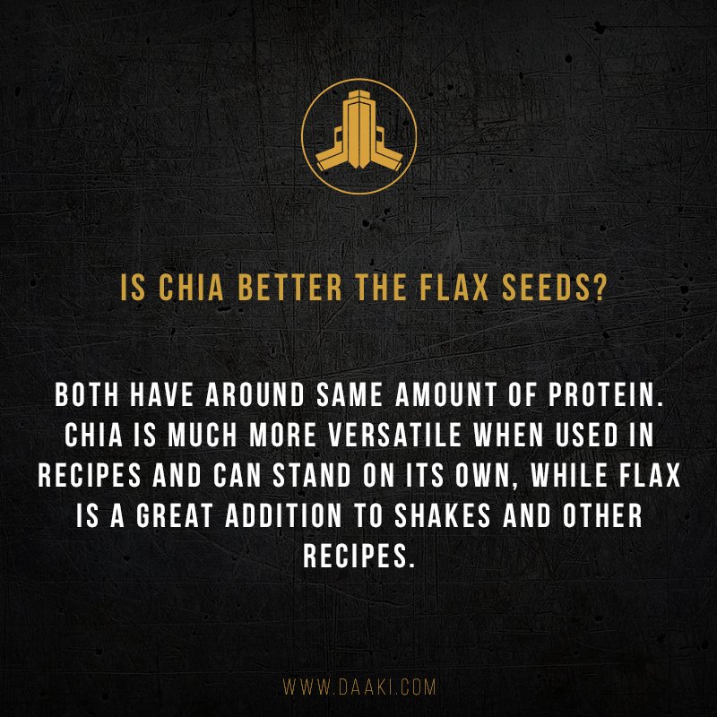 DAAKIofficial's tweet photo. 💪 Fit tips with DAAKI 👊
Is Chia better than Flax seeds?
#DAAKI #supplement #proteins #flaxseeds #gymrat #fitness #healthyliving #fitfam #whey https://t.co/0k3wYPW5QH