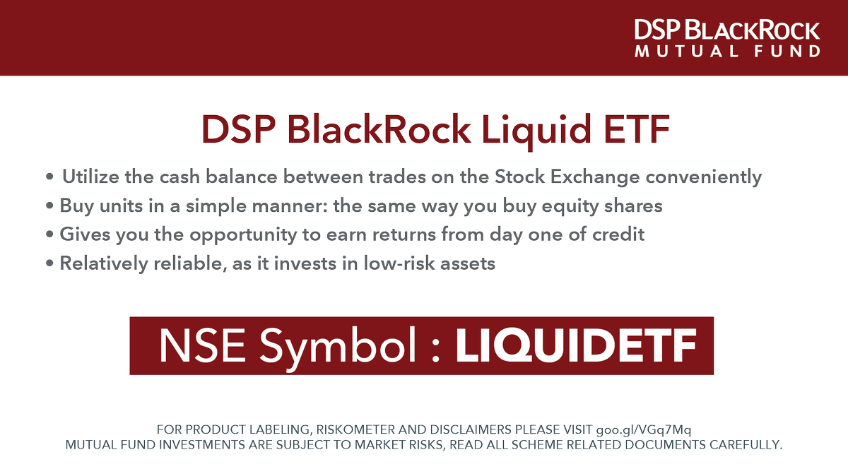 dspmf's tweet photo. Introducing a smart way to utilize the cash balance b/w trades on the stock exchange! DSP BlackRock Liquid ETF lists on @NSEIndia today! For product info: https://t.co/Ap0OJjP0Hy
#KeepItLiquid https://t.co/o5JVlG7yG1