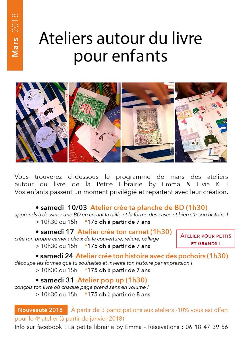 kidakech's tweet photo. La petite Librairie by Emma et Livia K. vous convient à un #atelier autour du #livre ce samedi 24 mars à 15 heures ! Réservation au 0618473956 avant le vendredi 19h, le nombre de place est limité. #activités #enfants #Marrakech #Kidakech https://t.co/3Q7BLI5e6L