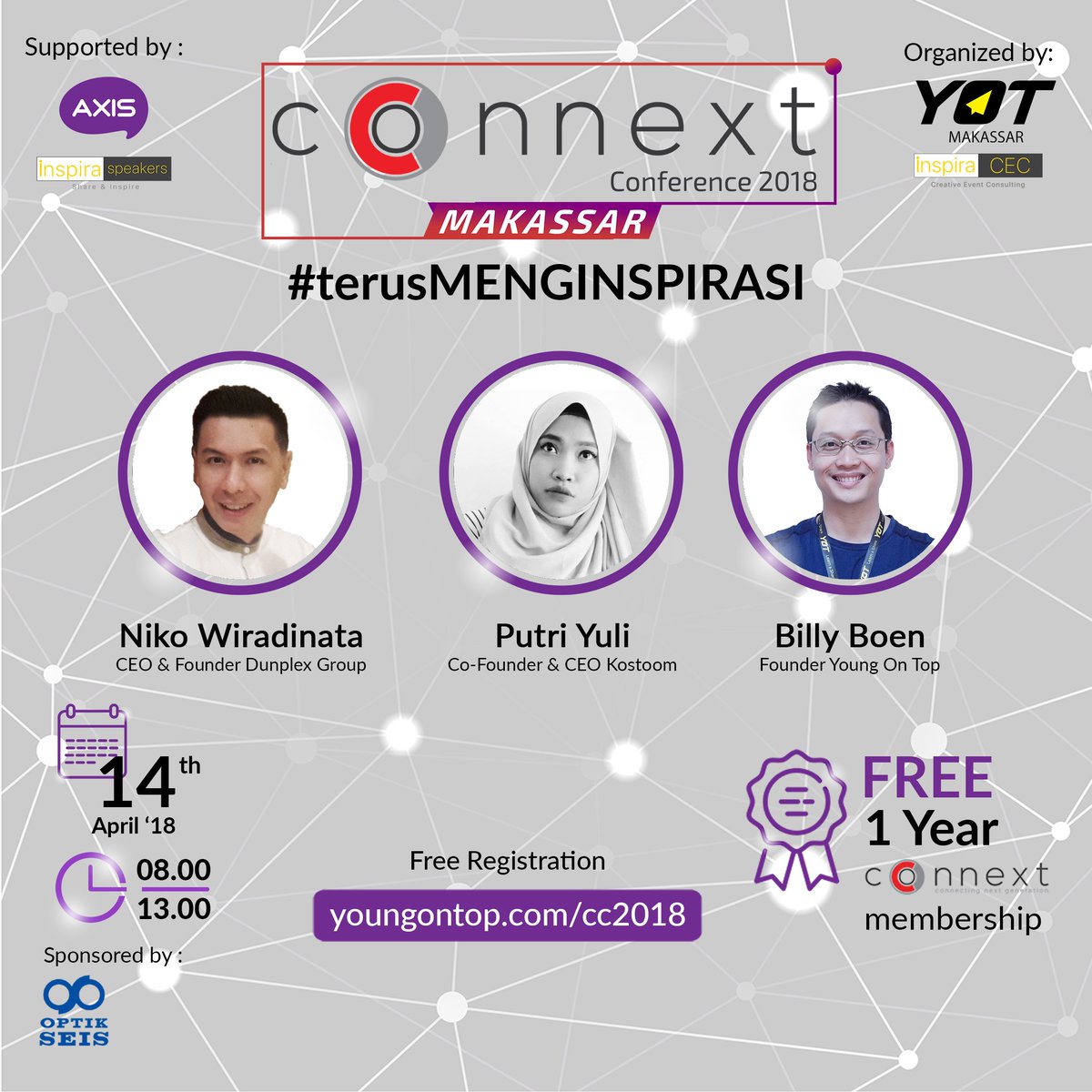 ConnextRoadshow's tweet photo. Hai #YOTers!
Yuk buruan daftar sekarang juga sebelum kehabisan tempat. 

FREE REGISTRATION

Caranya dengan registrasi ke: https://t.co/cviHzrU94E     

Register now and SEE YOU ON TOP!

#AXISYOT #ConnextMakassar #YOTMakassar #YOT #YoungOnTop #TerusMenginspirasi #ConnextRoadshow https://t.co/Eg5ua94S0I