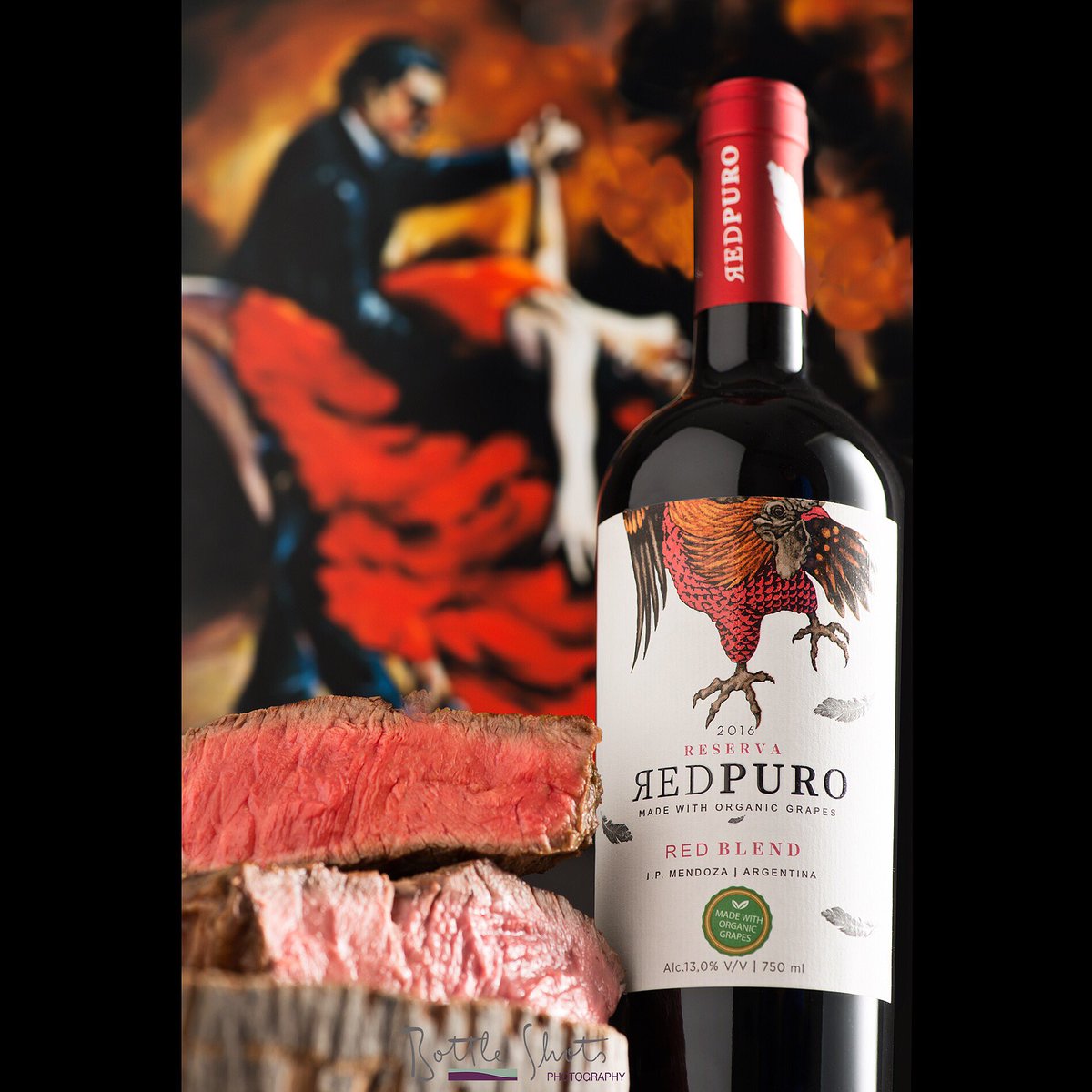 Distinctive #label for #Mendoza #Argentina #Redpuro #lusty #redwine perfect with #steak and #beef dishes styled by @HarrietHarcourt for bottleshots.com.au and <a href="/WestAustralia/">Western Australia</a> #importer <a href="/redwaxwines/">RedWax Wines</a> #wine #winebottle <a href="/NikonNews/">Nikon</a> @Profoto <a href="/ChimeraLighting/">ChimeraLighting</a>