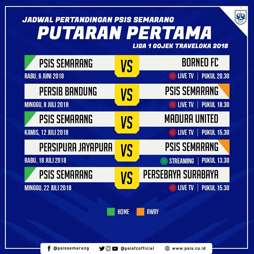 Jadwal PSIS Semarang Liga 1 Gojek Traveloka 2018 Putaran Pertama.

YOH ISO YOH !! 💪💪

#PSIS