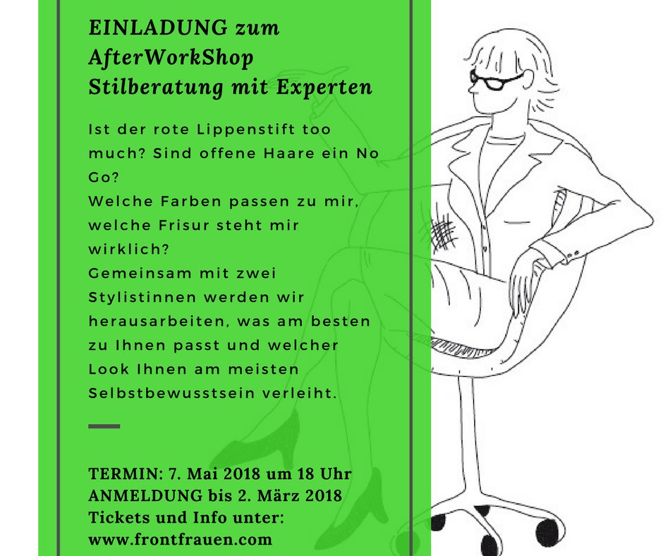 frontfrauen's tweet photo. Bei unserem nächsten #AfterWorkShop, in Kooperation mit dem mobilen Styling- und Beautydienstleister @WelmoaGermany, dreht sich alles um das Thema #BusinessLook. Tickets unter: https://t.co/DrRXlf1HCp https://t.co/YdyDmqNJTi