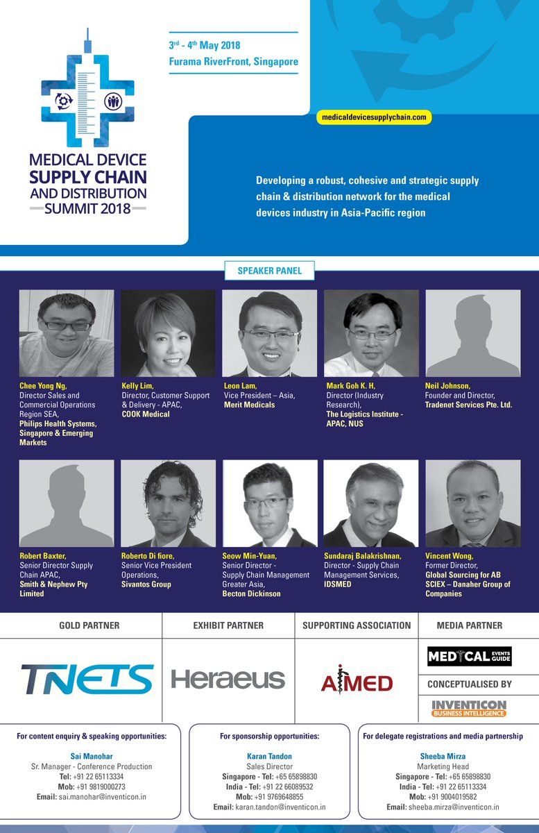 InventiconBI's tweet photo. Join us at Medical Device Supply Chain Summit on 3-4 May 2018 in Singapore
@TNETSpl @Heraeus @MiIAiMeD @plus91 #medicaldevice #SupplyChain #medicaldevicesummit https://t.co/z3m6vMuSw7