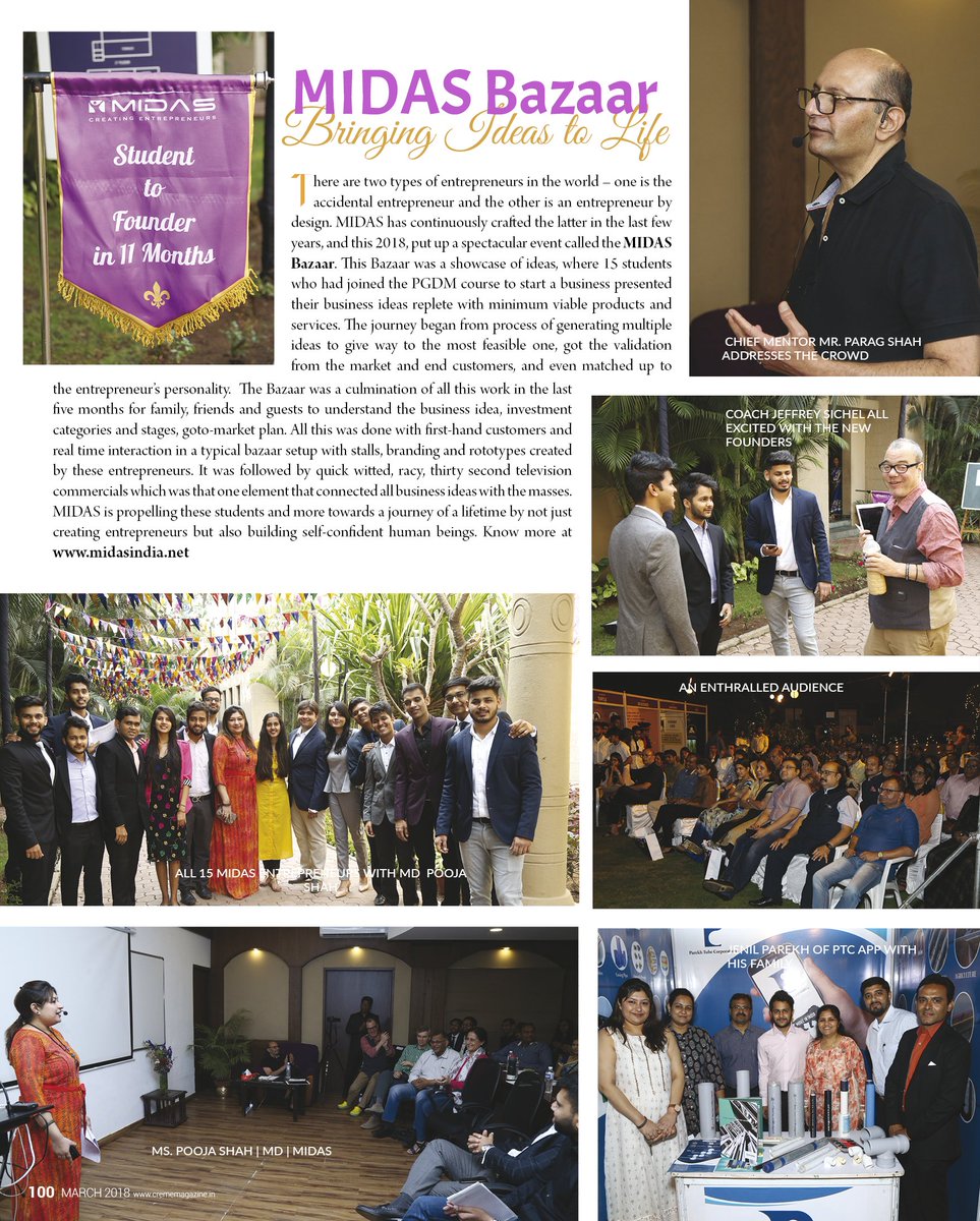 midasinnovation's tweet photo. MIDAS Bazaar makes its way through Pune's famous lifestyle magazine for business owners Creme. Checkout few snapshots that got covered Of the budding entrepreneurs at #MIDAS.
#StudentToFounder #MidasEntrepreneurs #Crememagazine #MIDASBAZAAR https://t.co/2U4ZvSpkVS