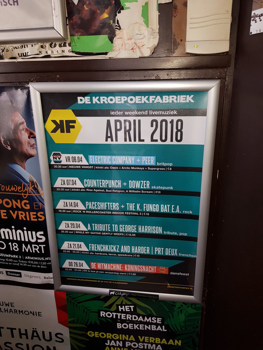 CitydogsNL's tweet photo. Telkens wanneer we de poster zien van de @kroepoekfabriek in Vlaardingen zien we wat nieuws. Elke maand weer krijgen ze het voor elkaar om een compleet nieuw en variërend programma aan te bieden.

Ook in de maand april hebben ze weer toffe optredens op de planning! https://t.co/UYe6amUlZl