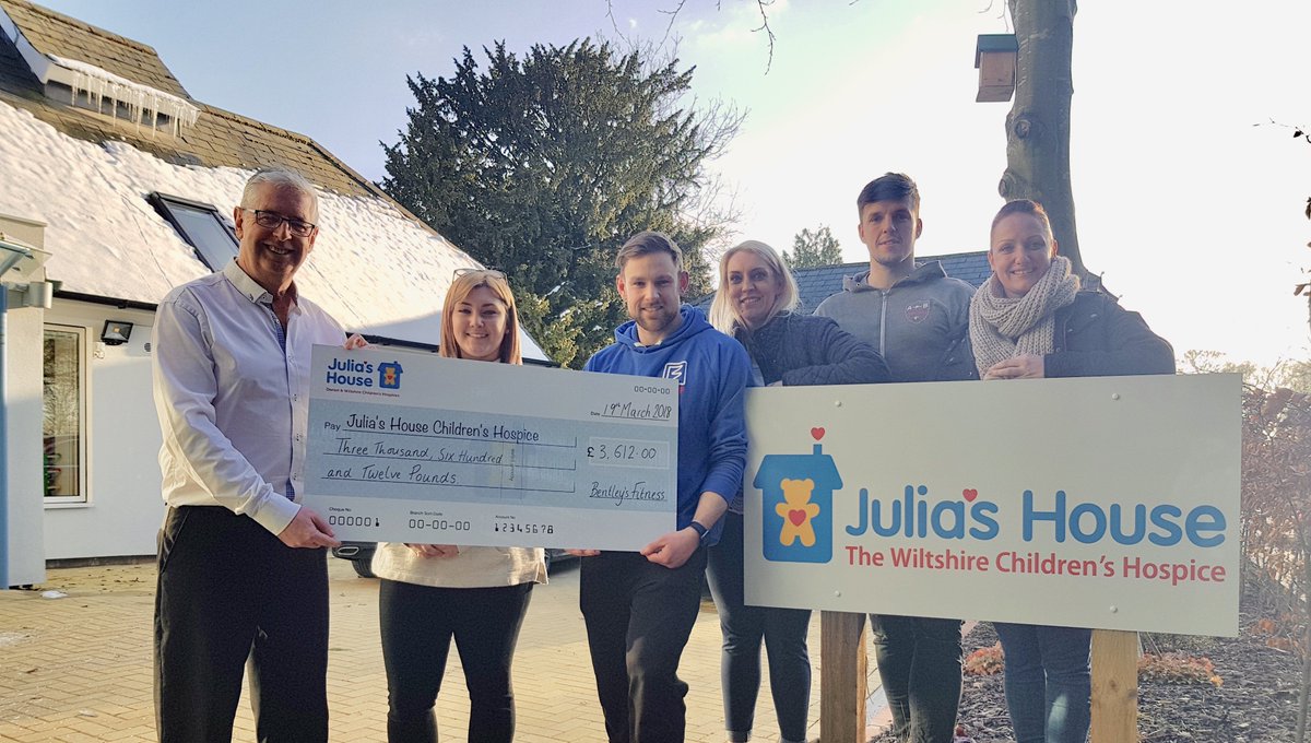 Julias_House's tweet photo. Amazing! Adam Bentley and his team at Bentley's Fitness rowed 1 million metres in under 18 hours and raised a staggering £3,612 for Julia's House families. They called into out hospice in Devizes to hand over their lovely cheque. Thank you so much! https://t.co/cRXHnxaHRU
