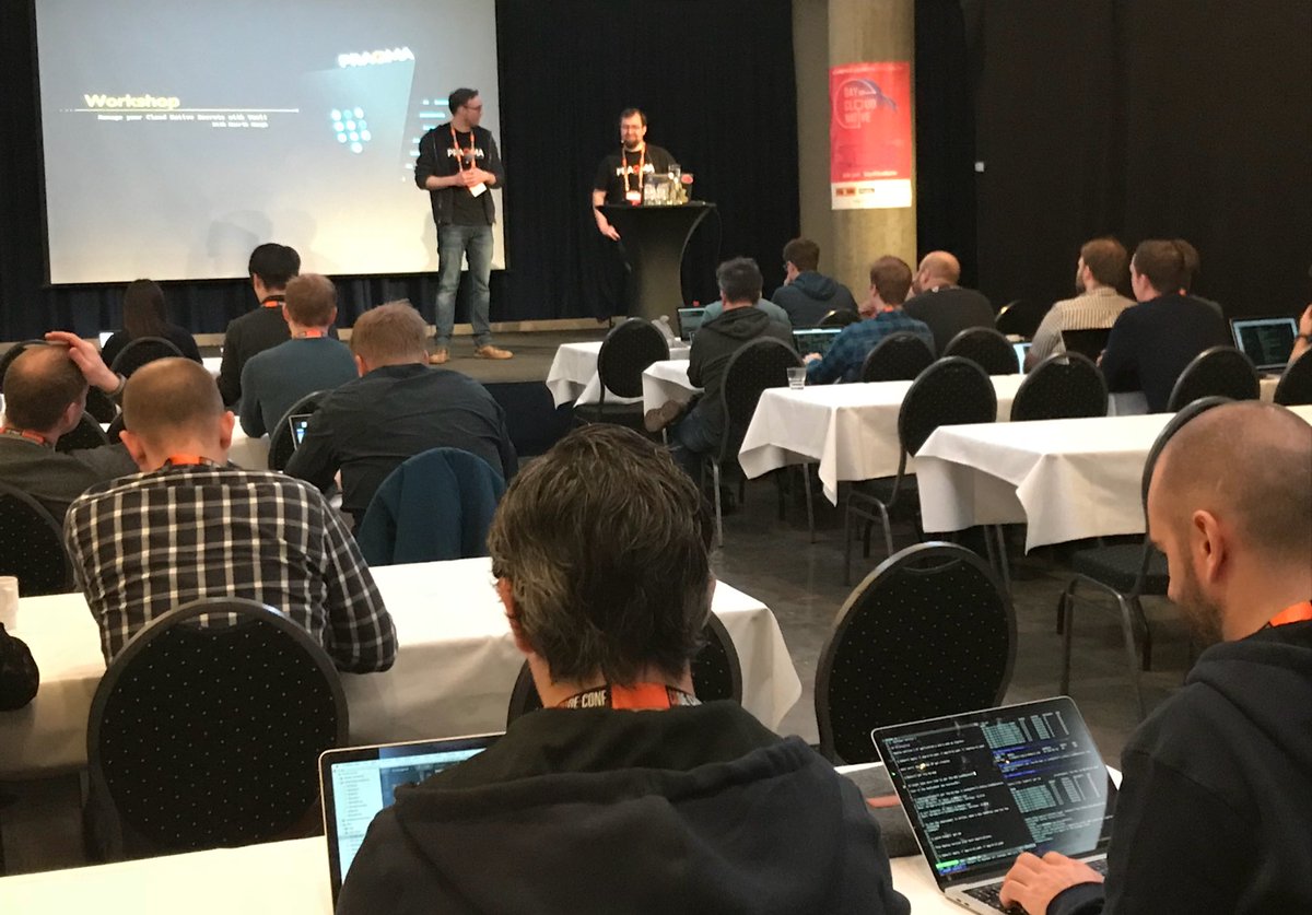 code_conf's tweet photo. After a good breakfast, we kick off #DayOfCloudNative with @HenrikHoegh on #Vault and Kamran Azeem’s intro to @kubernetesio! https://t.co/Ue3EJ663ER
