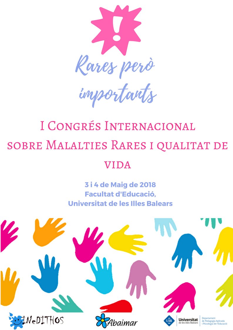 INeDITHOS's tweet photo. El proper mes de maig es durà a terme el I Congrés Internacional sobre Malalties Rares i Qualitat de Vida. Vos hi esperam! #ICongresoERVida #EERR #EnfermedadesRaras #Abaimar #Inedhitos https://t.co/CZR6B9aM5G