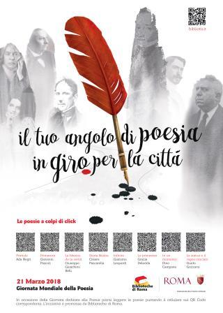 Oggi è la Giornata Mondiale della poesia e le <a href="/BibliotecheRoma/">Biblioteche di Roma</a> regalano le più belle poesie a colpi di click, scaricabili dal QR CODE dei manifesti affissi in città. Previsti anche tanti eventi gratuiti nelle biblioteche dedicati ad adulti e ragazzi. bibliotechediroma.it