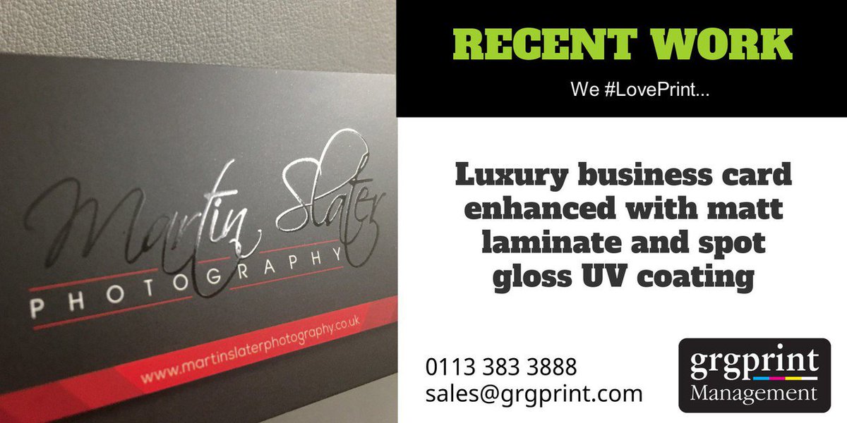 printuity's tweet image. Luxury business card enhanced with matt laminate and spot gloss UV coating for Martin Slater Photography. 
grgprint.com
