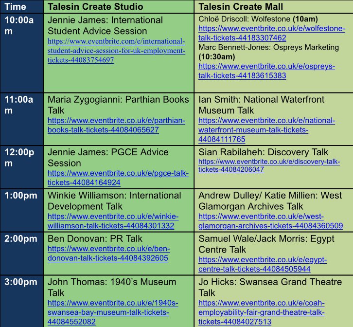 The @SwanUniCOAH Employability Fair is TODAY in the Taliesin from 10:30-3:30pm! There will be free food and interesting talks/stalls from a variety of different employers and organisations.