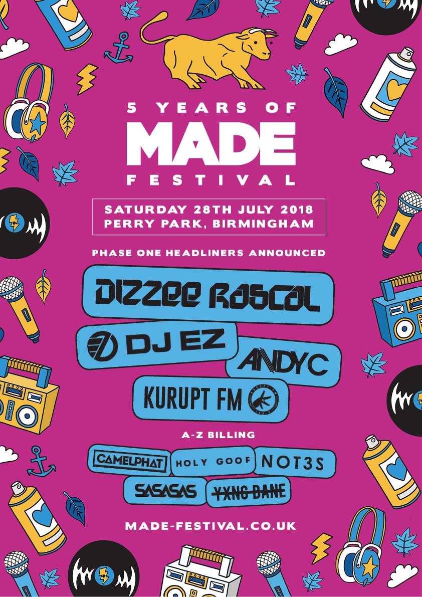TICKETS ON SALE NOW 🎫🎉

We are very excited to announce our phase one headliners for MADE Festival 2018, joining us at our new home Perry Park this summer 🌳🎪😎💥🎉🙌

Subscribe 👉🏻 m.me/wemadethis

Tickets 👉🏻 made-festival.co.uk