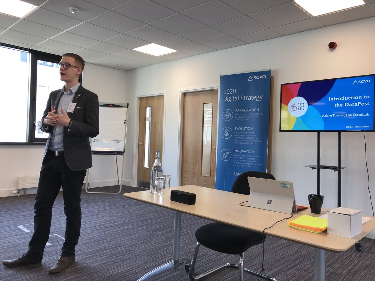 David_McNeill's tweet image. Adam Turner from @DataLabScotland introduces our #DataFest18 session on data in the third sector