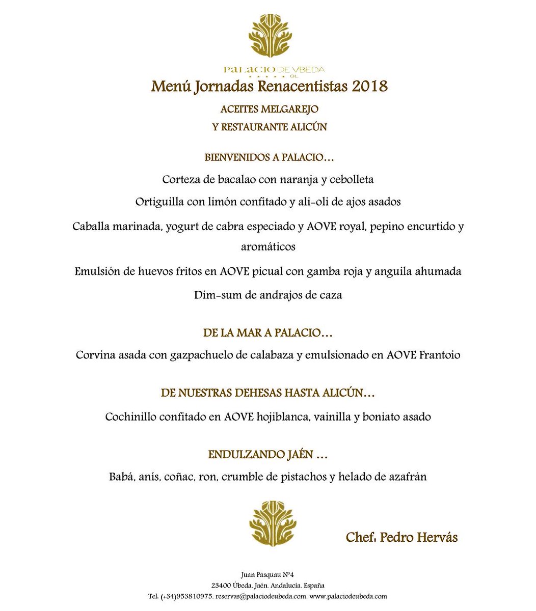 Os dejamos con el Menú Especial de las Jornadas Gastronómicas <a href="/GastroUbeda/">Gastro Renacimiento</a> con @AceiteMelgarejo, que tendremos disponible hasta el próximo Domingo 25 de Marzo.
Un auténtico placer para tus sentidos que merece la pena descubrir... ¿Reservamos mesa? 

#Alicún #Úbeda #Gastronomía