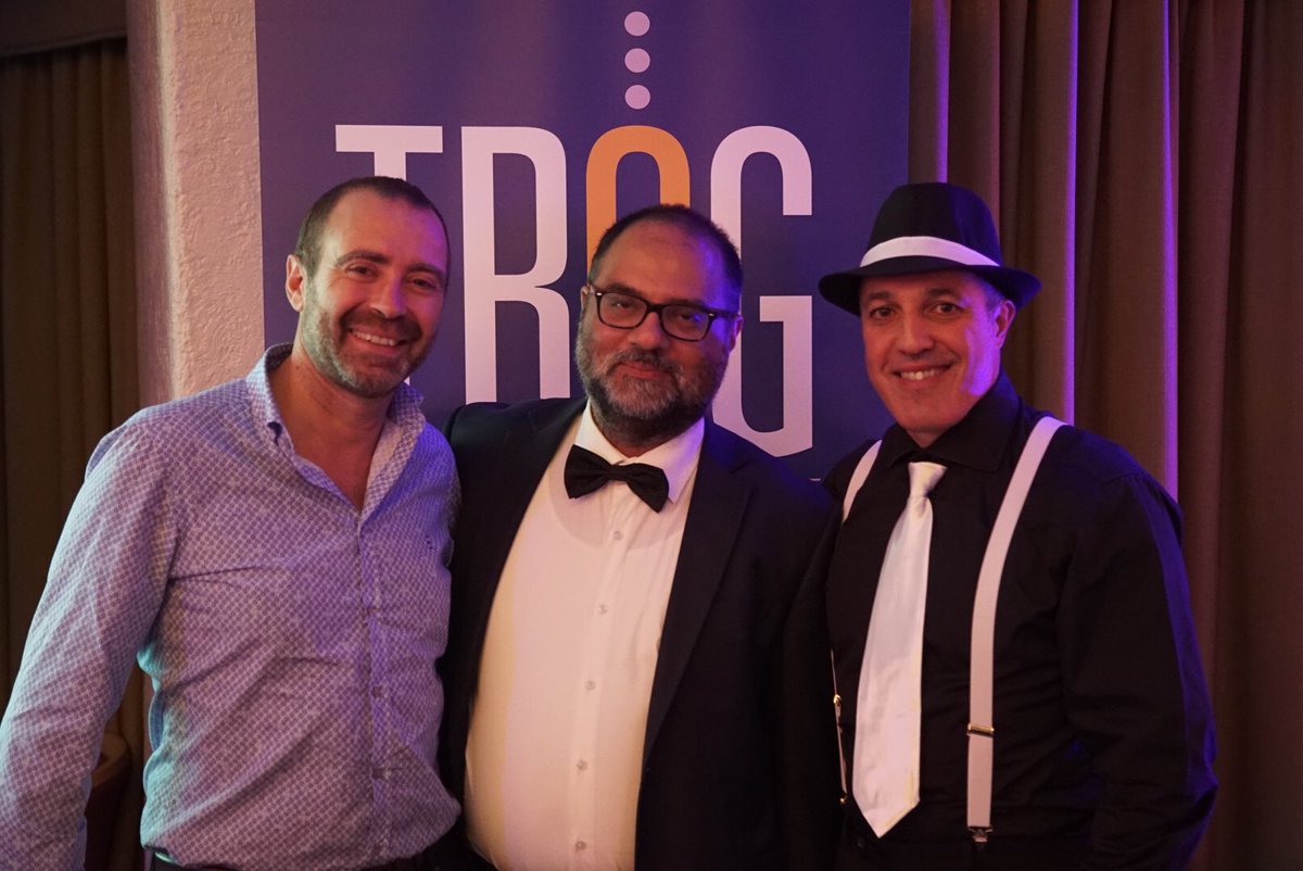 TROGfightcancer's tweet photo. President-elect, president and past president of TROG. What a trio! Enjoying the TROG gala dinner. #TROG2018 @radiopeppe, @svporceddu https://t.co/tsbHiCykwe