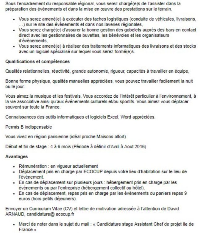 #stageevementiel #stage #dd #DeveloppementDurable #ESS #pasdalterrnance #evenementiel #festival #solidays #pdb #SDF #RolandGarros #Lollapalooza #rockenseine #mainsquare <a href="/letudiant/">l'Etudiant</a> <a href="/emplois_web/">emplois-du-web</a> <a href="/stageetudiant/">stage etudiant</a> @TwitterStage #etudiant <a href="/Indeedfrancais/">Indeed</a> #indeed #Emploi #saisonnier