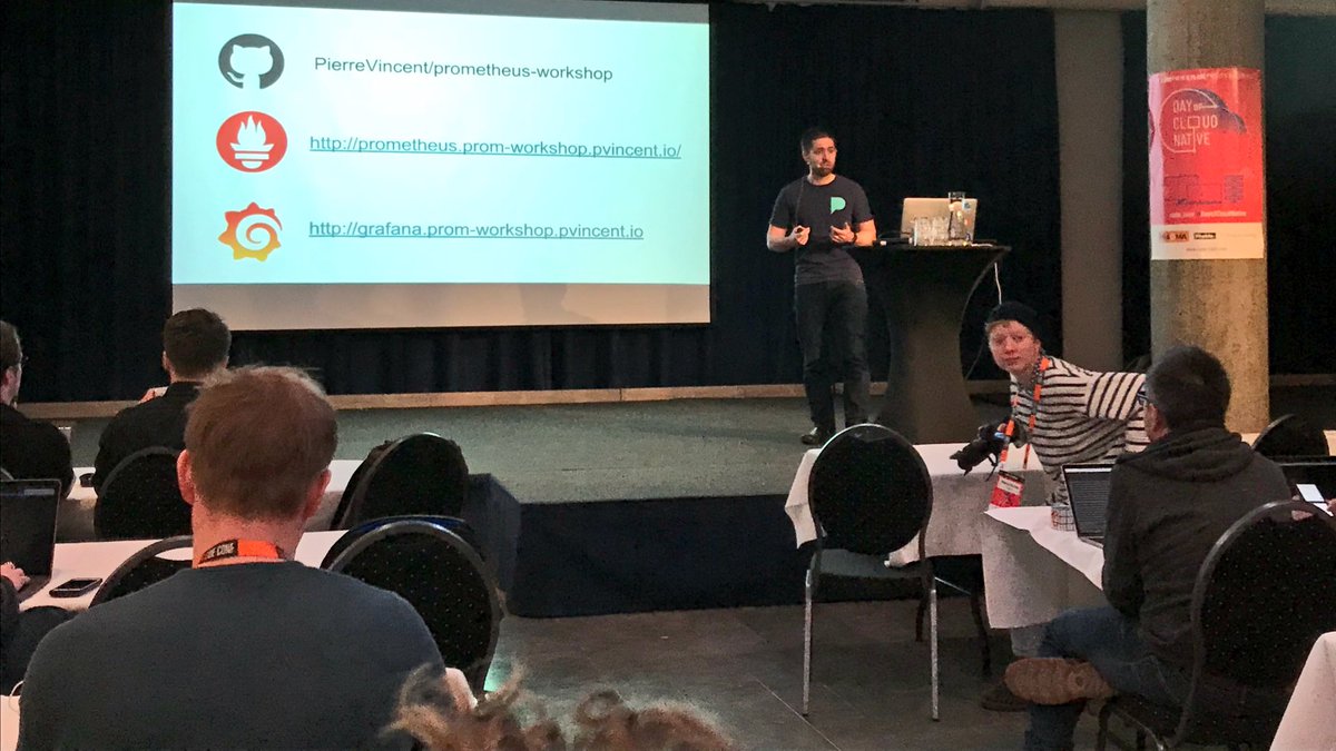 code_conf's tweet photo. Time to talk deployment strategies with @etiennetremel and #cloudnative monitoring & alerting with @PierreVincent
#DayofCloudNative https://t.co/QuIFAke6kU