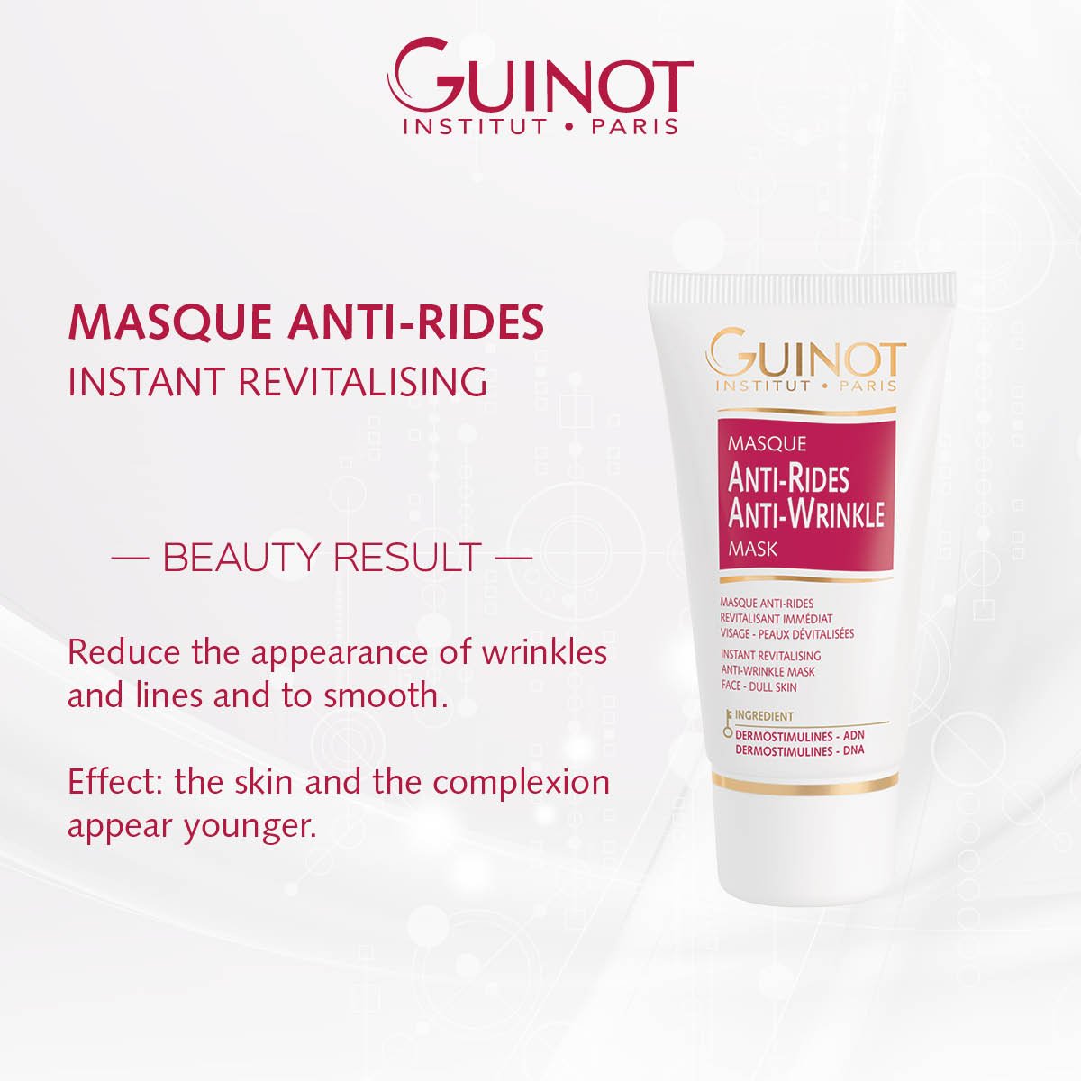 GuinotUKIreland's tweet photo. Does your skin look tired, dull and beginning to show the signs of  ageing? Try Guinot's Masque Anti-Rides today, you can pick it up from  over 1300 Guinot salons, spas and health clubs nationwide - find your  nearest salon here: https://t.co/Zee5n3VPUM #skincare #agedefying https://t.co/aQuDIS6GNN