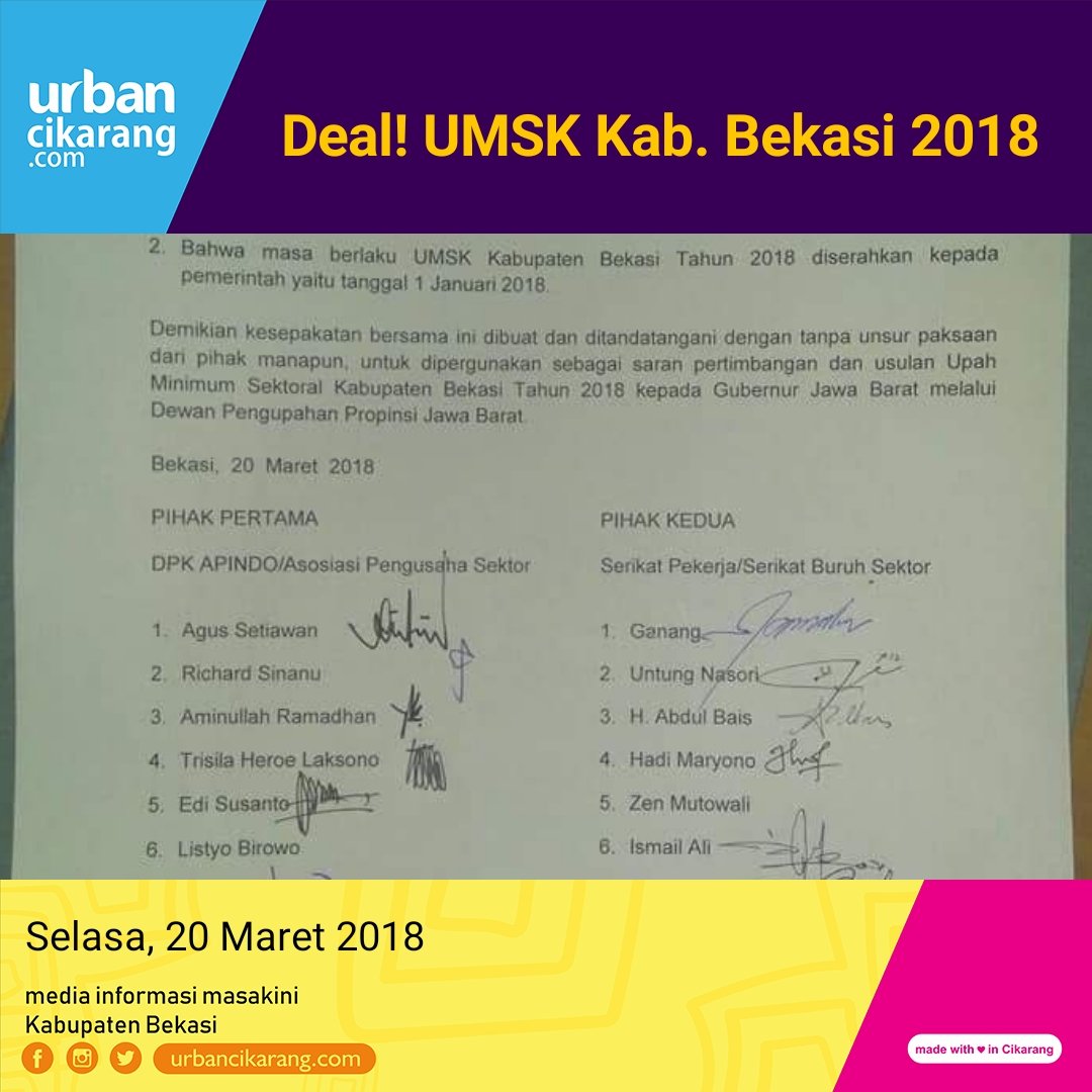 Deal! UMSK Kab. Bekasi 2018 disahkan goo.gl/DoSVJE
