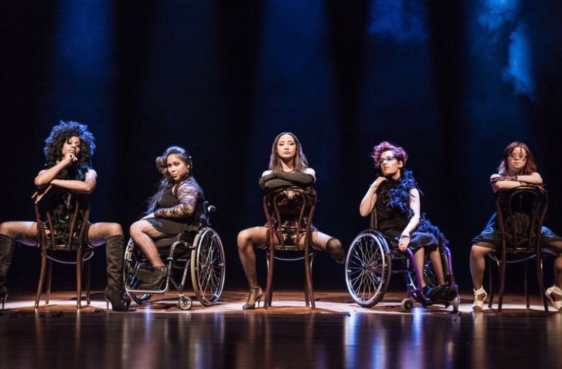 BBCNottingham's tweet photo. Beth from Wollaton (far right) is one of the dancers in the @11MillReasons photography exhibition showing images of iconic dance moments in films - recreated by disabled dancers. @markdennison https://t.co/nuhJlyoaCf