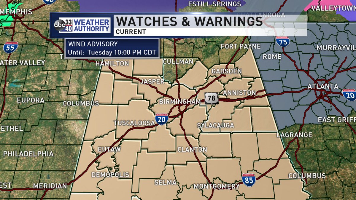 RT @MegTom_WX: Wind advisory will go into effect at 11am -- will last until 10pm Tuesday. Winds will be around 15-20mph gusting up to 35mph. #alwx