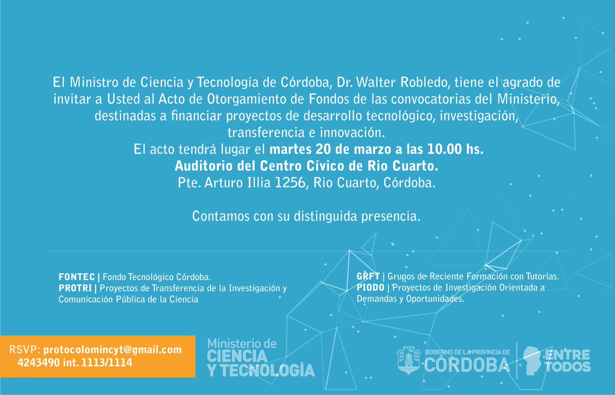 cytcordoba's tweet photo. En #RioCuarto hoy entrega de otorgamiento de subsidios #FONTEC #GRFT #PROTRI #PIODO en @DelegacionRioIV https://t.co/0OOHO1cdLD