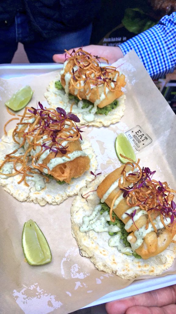 The incredible star dish from @ryanpercopo - Corona battered hake tacos! What talent! #TooleyStTacos #StrEATFoodAwards