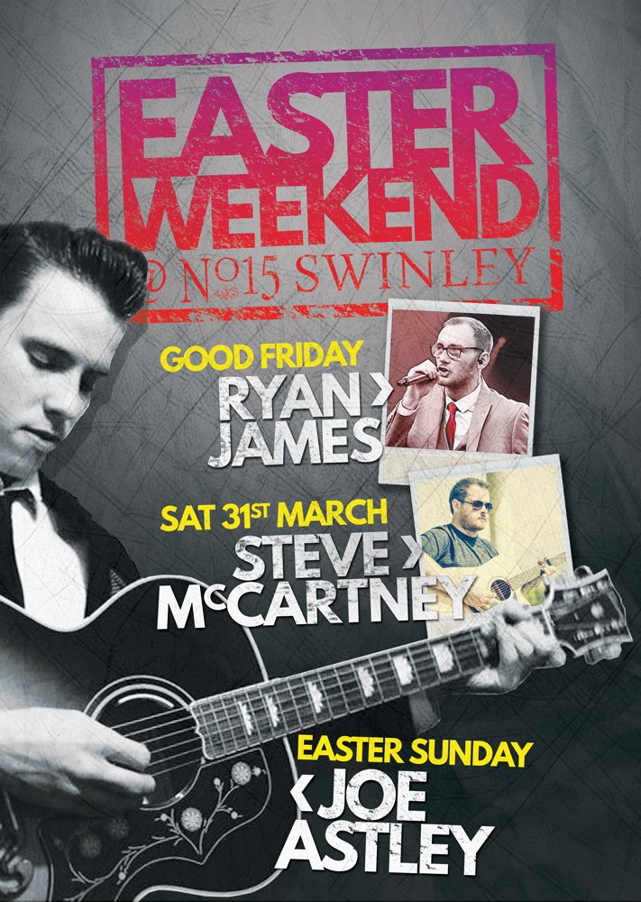 15sofSwinley's tweet image. Good Friday 9pm
Live Music from the fantastic Ryan James

Saturday 9pm
Steve McCartney singing covers from The Beatles, Stones, Bowie, Squeeze, Queen &amp;amp; more...

Easter Sunday 6pm
Joe Astley will be here to get you all up dancing and singing along
