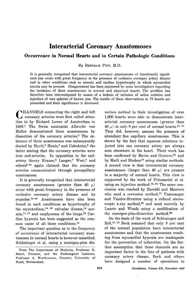 First paper by Dr. Pitt in 1959...single-author <a href="/CircAHA/">Circulation</a> on collaterals...