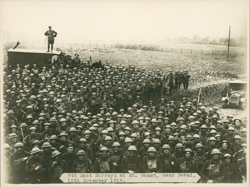 SurreyHeritage's tweet photo. The 9th East Surreys sustained some of its heaviest losses, 18-26 Mar 1918. #RCSherriff experts @roland_wales &amp; Michael Lucas are liveblogging daily accounts of the action using war diaries, letters &amp; extracts from Sherriff's 'Journey's End' https://t.co/QZdmDLZ19B #WW1 @WW1SGW https://t.co/0OHnrzyCIq