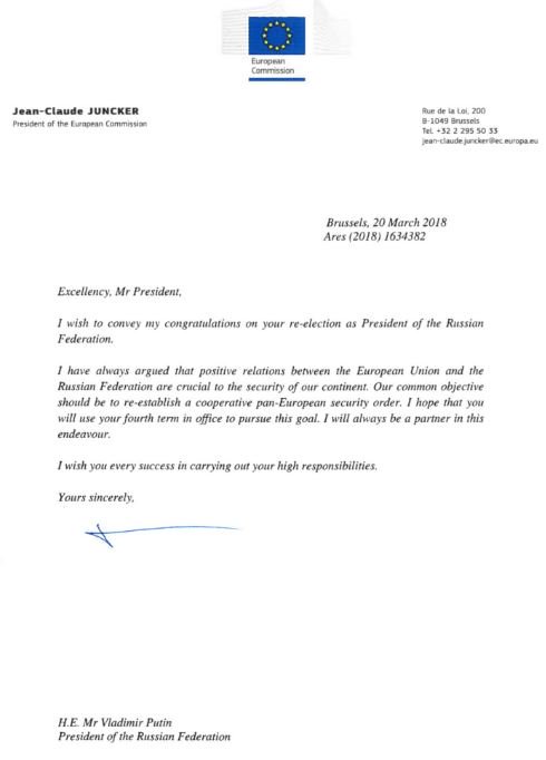 GloboGuido's tweet photo. Juncker offers Putin "congratulations on your re-election" and says "I wish you every success" https://t.co/IPv1dokGVw