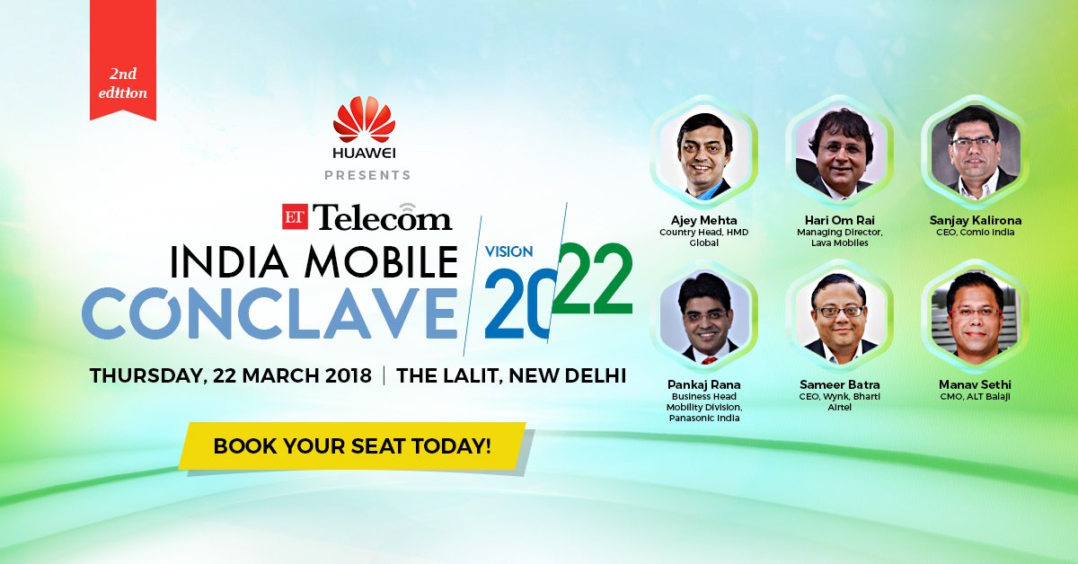ETTelecom's tweet photo. Device manufacturers and content players are converging at #ETIMC. Have you booked your seat? Register Now! https://t.co/WqdrEWBrY5
@mehta_ajey @sanjay_kalirona @Pankaj11Rana @sethimanav @hmd_global @nokia @LavaMobile @COMIO_IN @PanasonicIndia @WynkMusic @altbalaji https://t.co/N8eLclxaIv