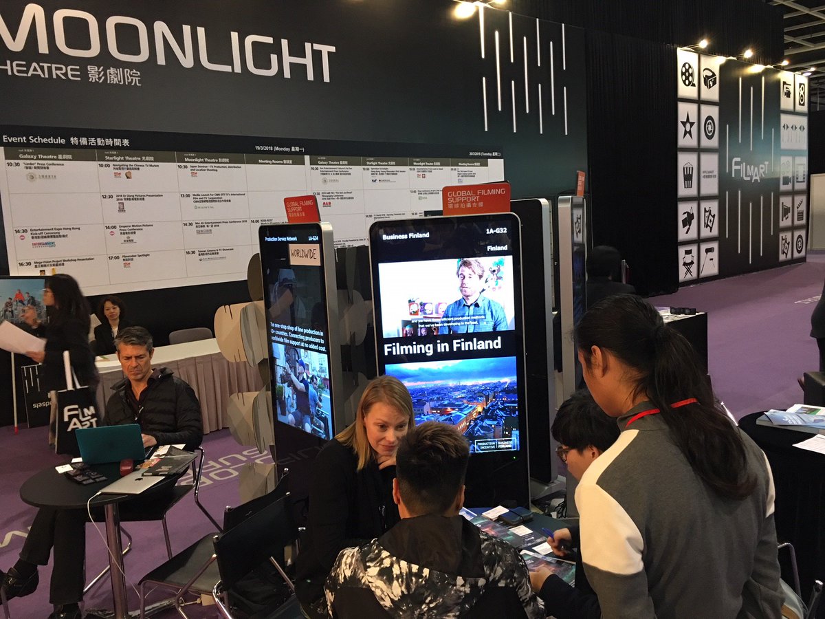 helsinkibiz's tweet photo. Lights, camera, action! 🎥 @BusinessFinland &amp; City of Helsinki this week at the #HongKong International Film &amp; TV Market. #Finland offers a 25% cash rebate for production costs &amp; #Helsinki gives assistance in sourcing crew, facilities &amp; locations. #FilmArt2018 #myhelsinki https://t.co/nvfxqynlVl