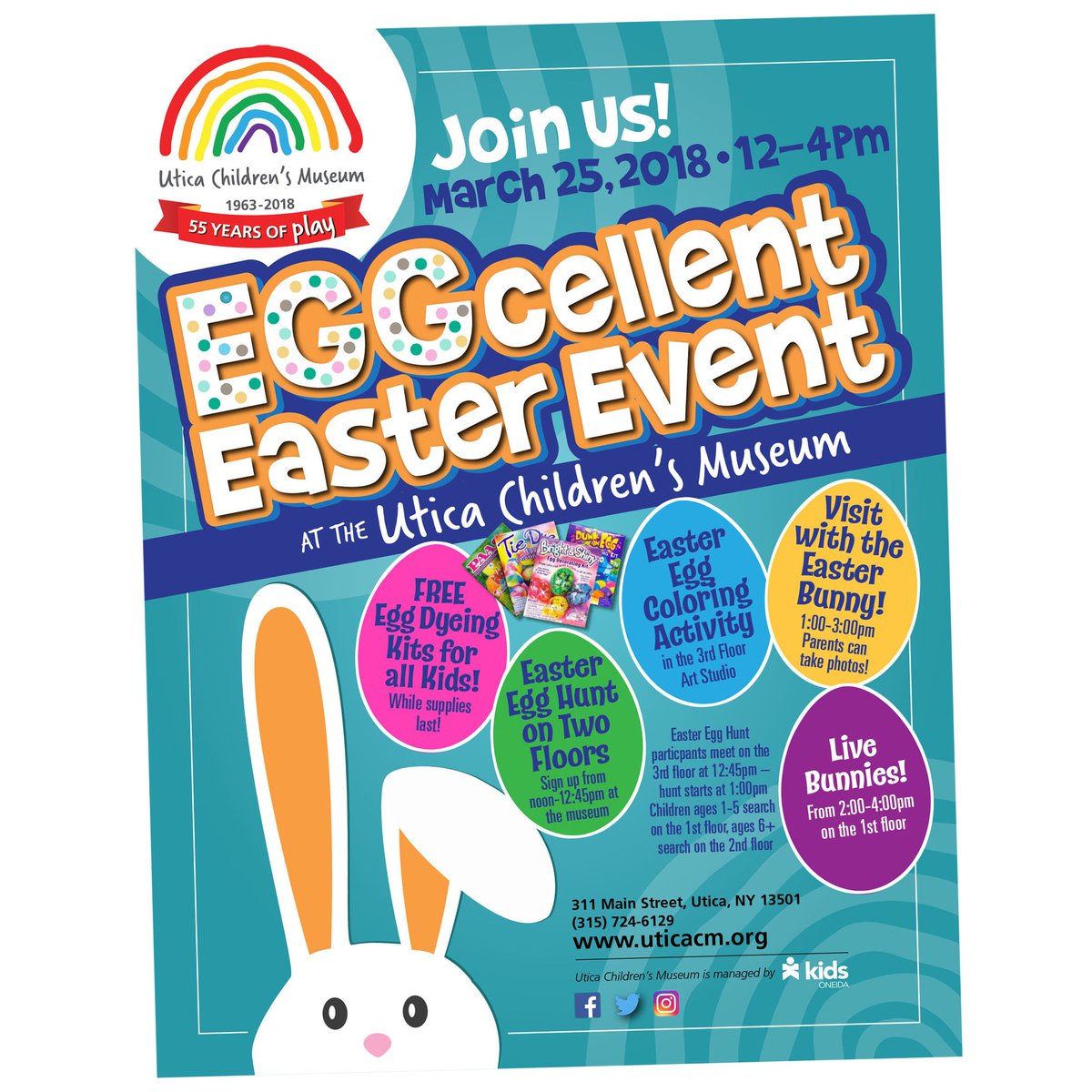 Ready to have a little early Easter fun? Stop by this Sunday for an Easter Egg Hunt, a visit from the Easter Bunny and more! #Easter #childrensmuseum #EggHunt2018 #EasterBunny #fun