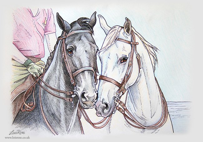 loisrosefineart's tweet photo. Colouring in example, "In Conversation" My line art, coloured pencils, A4 art paper from the "All Things Horse colouring book" https://t.co/DQQJUs8dJ8