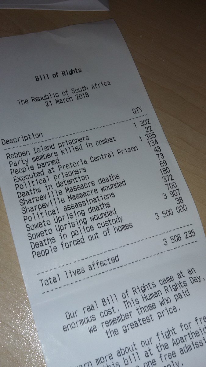 seeyounownow's tweet photo. An amazing campaign by @joepublicunited and the @sa_apm2015 for #HumanRightsDay tomorrow. This "bill" shows the cost of getting our real Bill of Rights #billofrightsZA @Radio702 https://t.co/6O5Ezuw5Kk