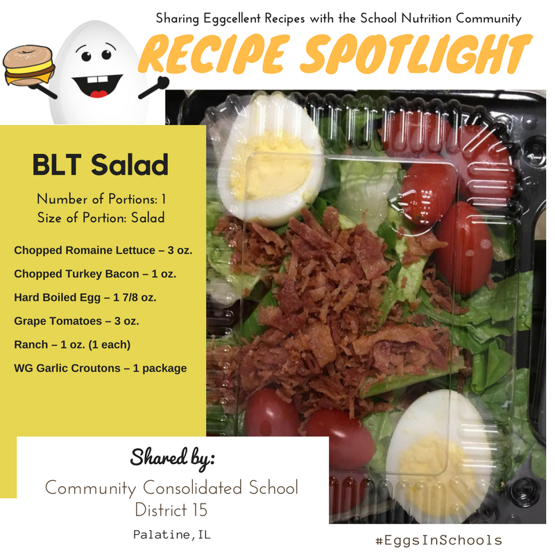 eggsinschools's tweet photo. #EggsInSchools is sharing eggcellent #schoolmeals, one recipe at a time. First up in our #RecipeSpotlight series is a BLT Salad from CCSD15 in Palatine, IL. This @SchoolLunch recipe has received lots of attn on FB &amp; many districts have requested it. #TryItTuesday @SchoolMealsRock https://t.co/3yedRajCT0