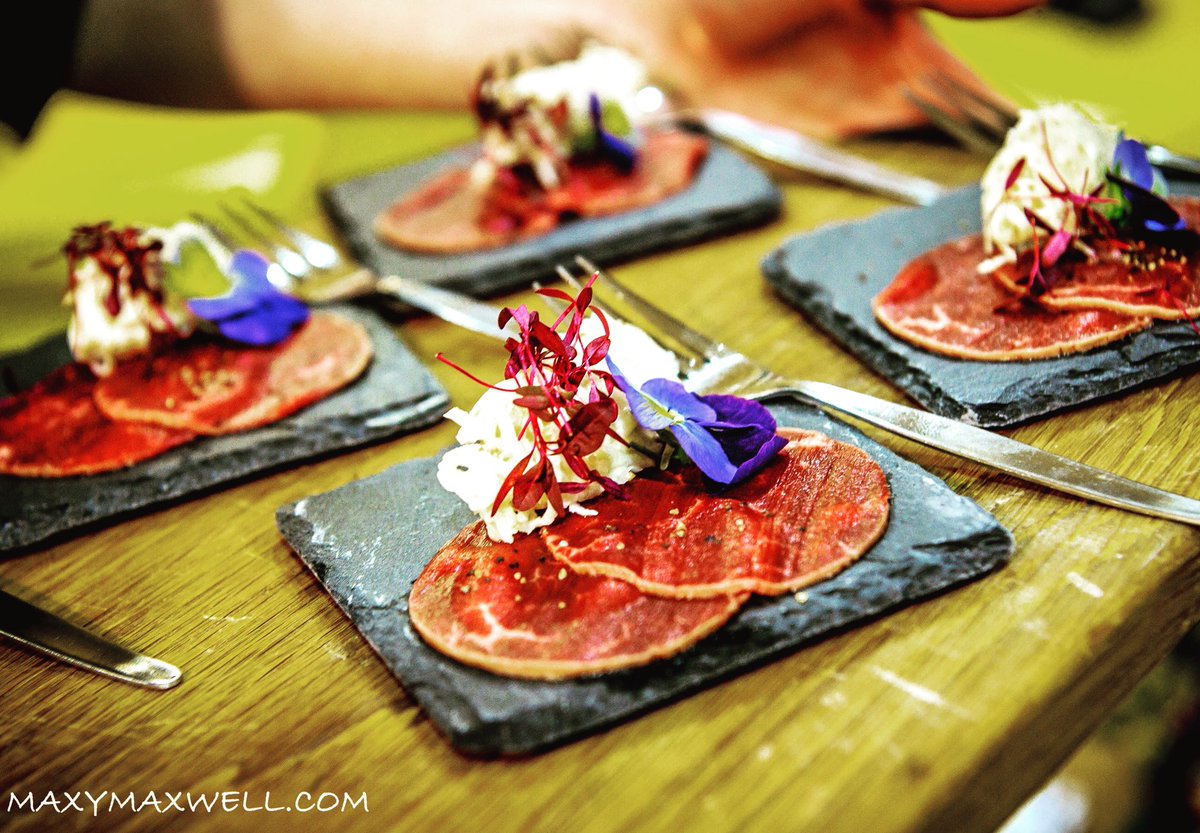 Carpaccio of Beef with Celeriac Remoulade from our tasting evening, photo by Maxy Maxwell Photography 💜💚 #poshnosh #poshnoshdevon #foodfromtheheart #foodie #foodporn #chef #yum #classicuisine #weddingcatering #outsidecatering #weddingfood #eventfood #edibleflowers #localproduce