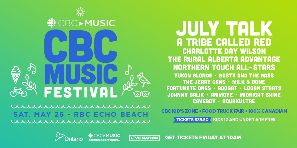CBC Music Festival returns on May 26 with <a href="/julytalk/">July Talk</a>, <a href="/atribecalledred/">The Halluci Nation</a>, @cdaydreamz, <a href="/ruralalberta/">The RAA</a> and many more! Tickets go on sale Friday at 10am. RSVP: livemu.sc/2IzHASl #CBCMusicFest