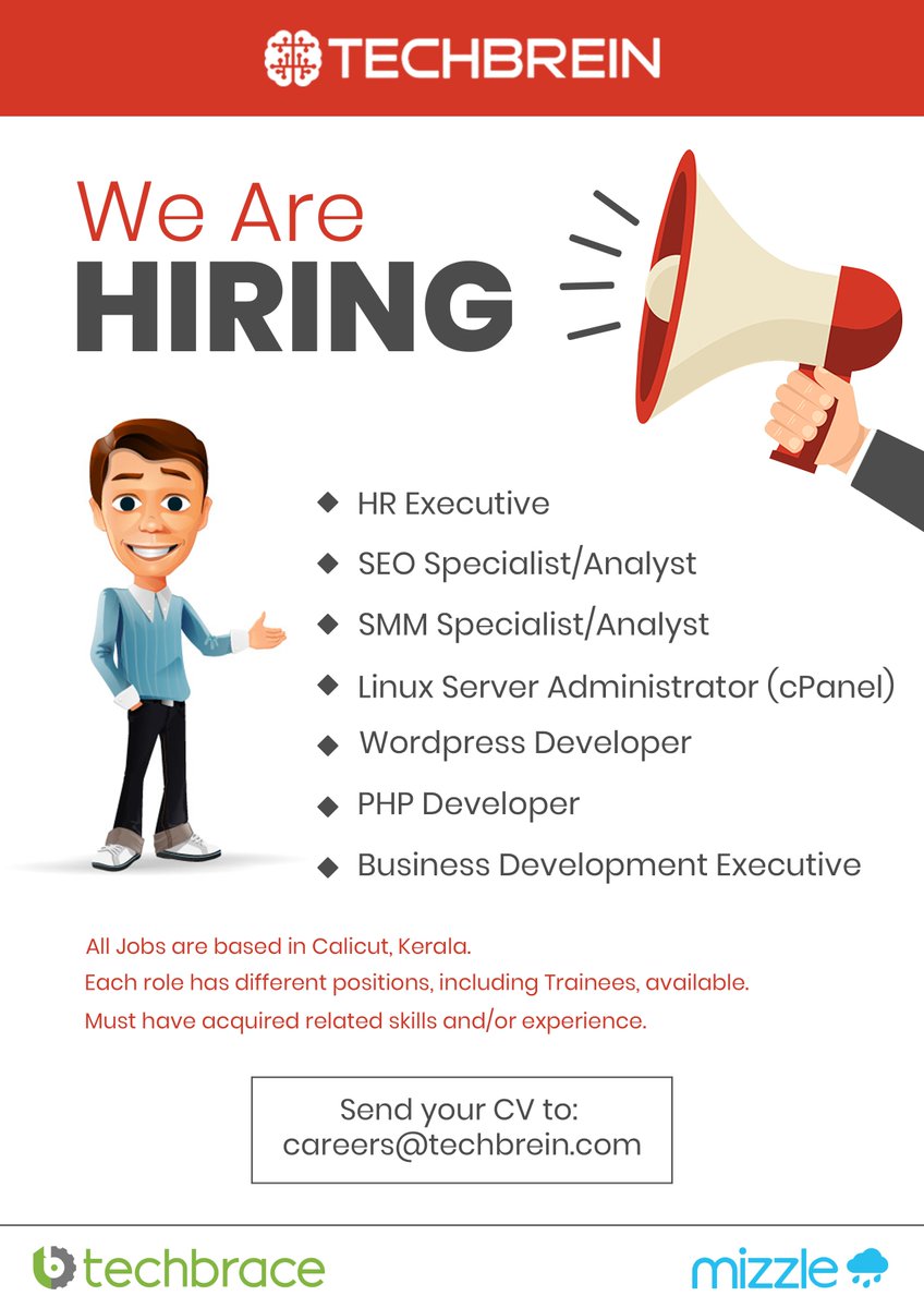techbrein's tweet photo. We are hiring!
TechBrein is hiring talented freshers and experienced professionals.
Send your updated CVs to careers@techbrein.com
Visit: https://t.co/RQJHNddqYx
#Hiring #Fresher #Professional #Techbrein #Calicut https://t.co/61AomXRvyI