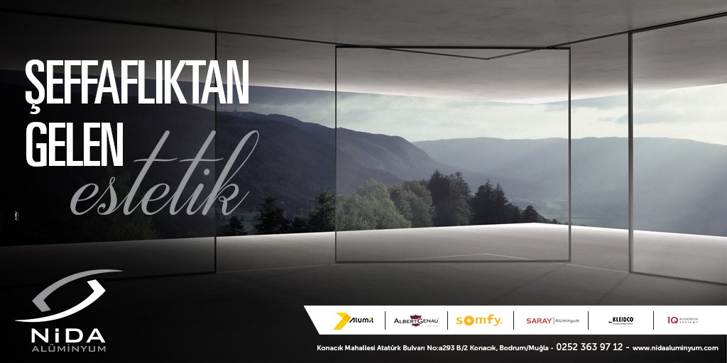 NİDA ALÜMİNYUM
📞0252 363 97 12
nidaaluminyum.com
ŞEFFAFLIKTAN GELEN ESTETİK...