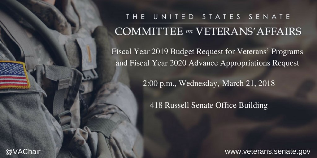 We look forward to holding a hearing tomorrow to examine the administration’s fiscal year 2019 budget request for @DeptVetAffairs. Watch here: veterans.senate.gov/hearings/fisca…