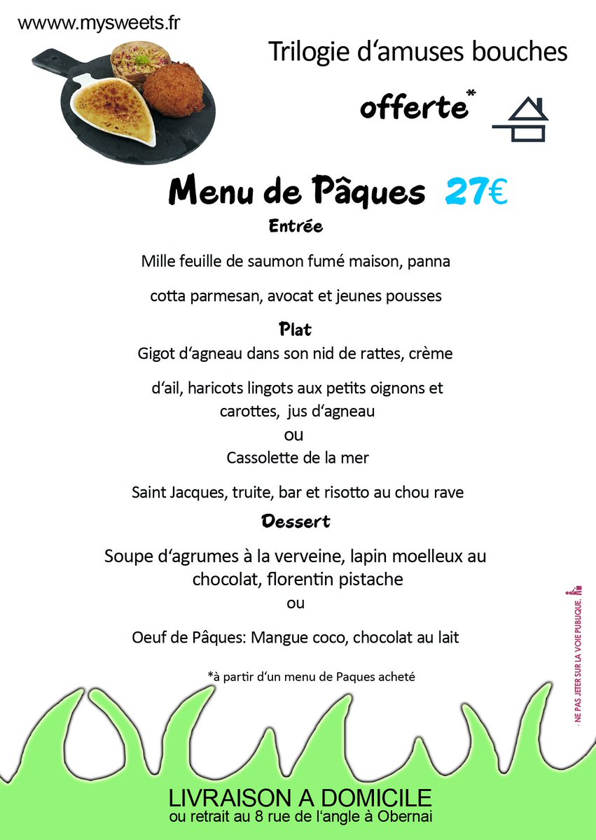 mysweetssaison's tweet photo. Offres de Pâques
Commandez dès maintenant vos douceurs de Pâques au 06.95.60.28.24
sur https://t.co/DPt14Ddwxw
ou sur place au 8 rue de l'angle à Obernai @VisitObernai https://t.co/uS6QEBco8N