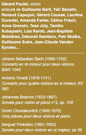 Dans une semaine exactement, un superbe programme et une émouvante soirée organisée par <a href="/FestivalPaques/">Festival de Pâques</a> et <a href="/RCapucon/">Renaud Capuçon</a> en hommage au grand violoniste Gérard Poulet !
festivalpaques.com/fr/spectacle/1…