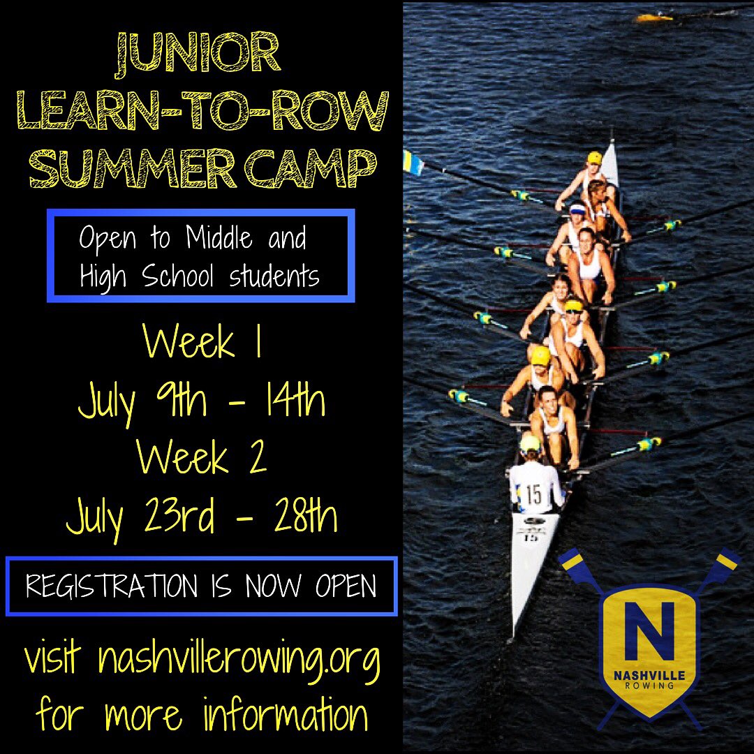 Registration is now open for Junior Learn-to-Row Summer Camps. Come see what rowing is all about and get pumped for the Fall season! More information can be found at nashvillerowing.org #nashville #rowing #nashvillesummercamp #journey #family #process