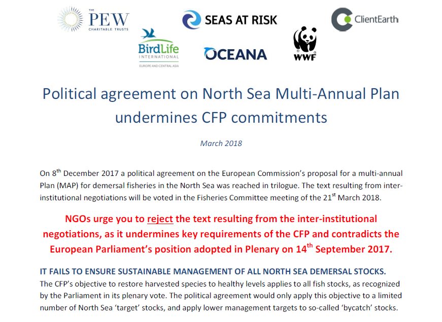 Pestka_'s tweet photo. NGOs urge @EP_Fisheries to reject #NSMAP text resulting from the inter-institutional negotiations, as it undermines key requirements of the #CFPreality and contradicts the @Europarl_EN position adopted in Plenary on 14th September 2017 https://t.co/t2SCVHtLAg https://t.co/Ee0h5GAkXm