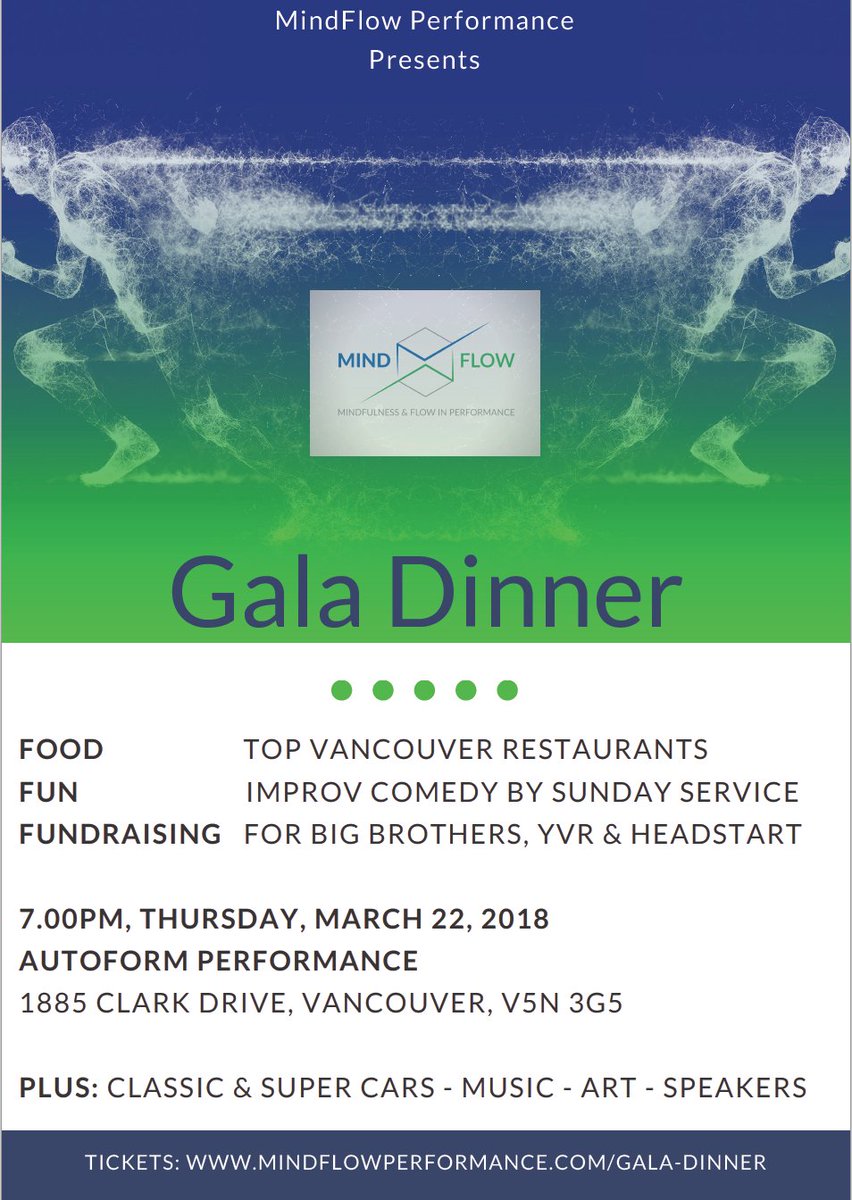 Join us this Thursday evening at the <a href="/MindFlowPerform/">MindFlow Performance</a> Fundraising Gala benefiting <a href="/BigBrothersYVR/">Big Brothers Vancouver</a> and HeadStart, a new program working with young people who engage with sport, to provide education around the mental health challenges that exist throughout a sporting lifetime.