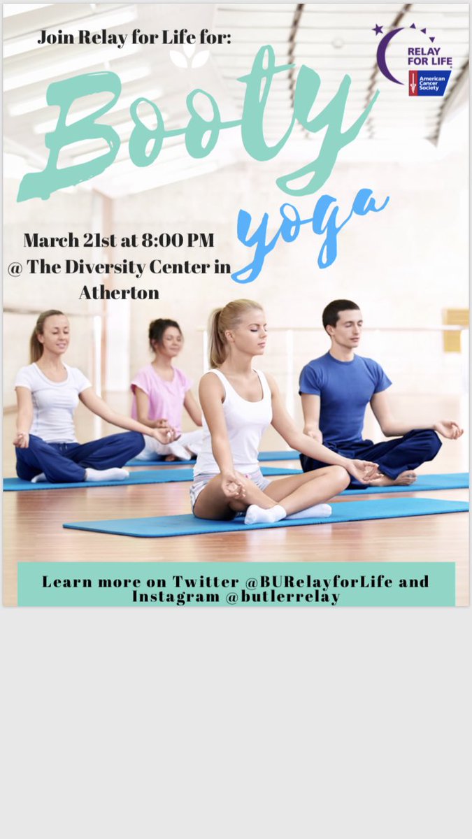 TOMORROW! Join Relay for Life for “Booty Yoga”, a yoga class designed to boost ya booty! $5 fee and BYOM (Bring your own mat) #paintthecampuspurpleweek