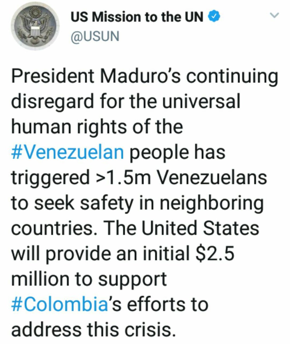 UltimoMomentoVE's tweet photo. #ÚltimoMomento #20Mar

#EnImágenes La Agencia de EE. UU. Para el Desarrollo Internacional @USAID anuncia el aporte del gobierno de ese País de $2.5 millones a #Colombia para ayuda humanitaria por la emigración de 1.5 millones de venezolanos hacia el País vecino
Vía @USAenEspanol https://t.co/KuLHc9TohD